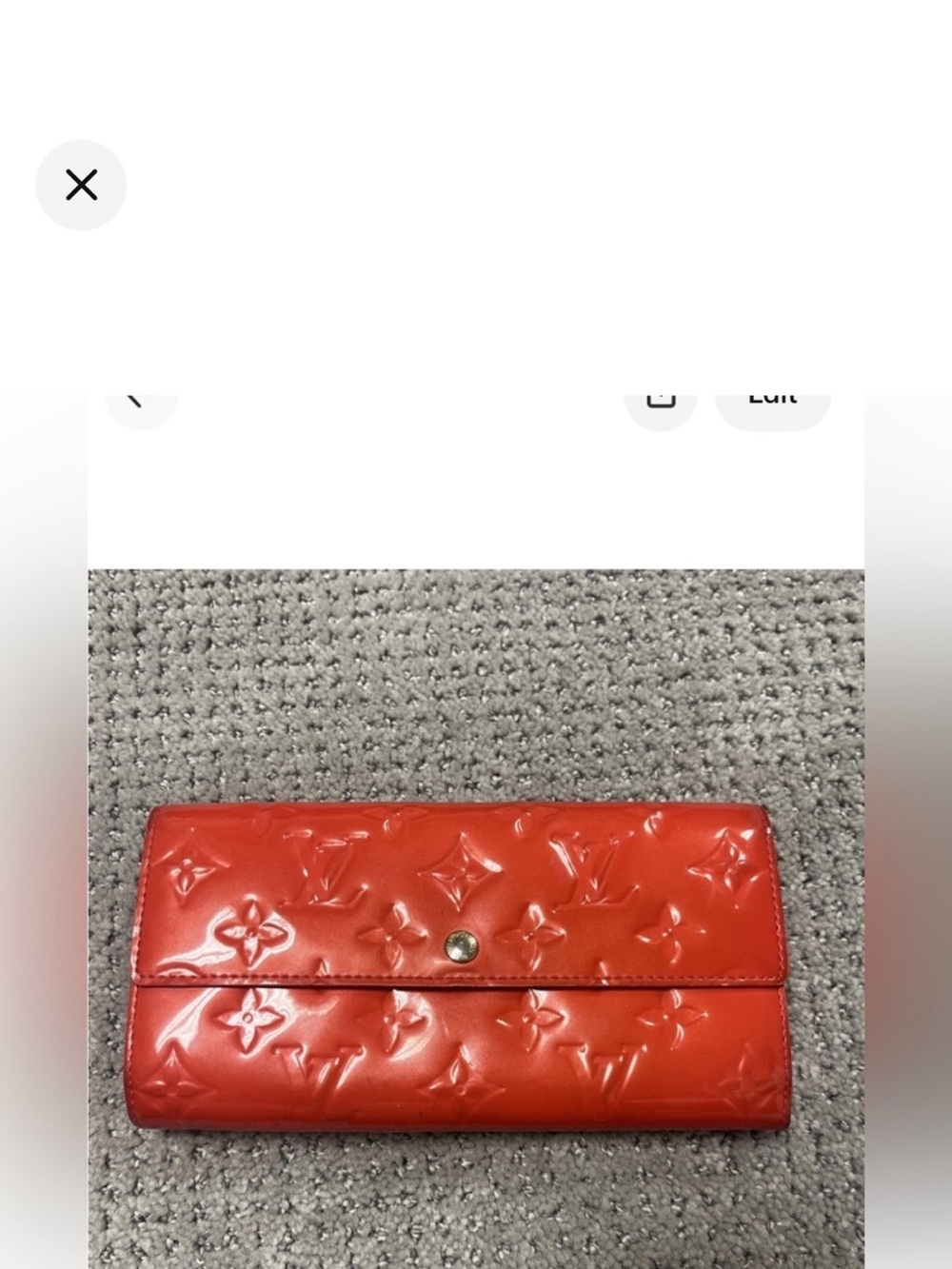Louis Vuitton Portefeuille Sarah Vernis Wallet  Red Patent Leather Authentic